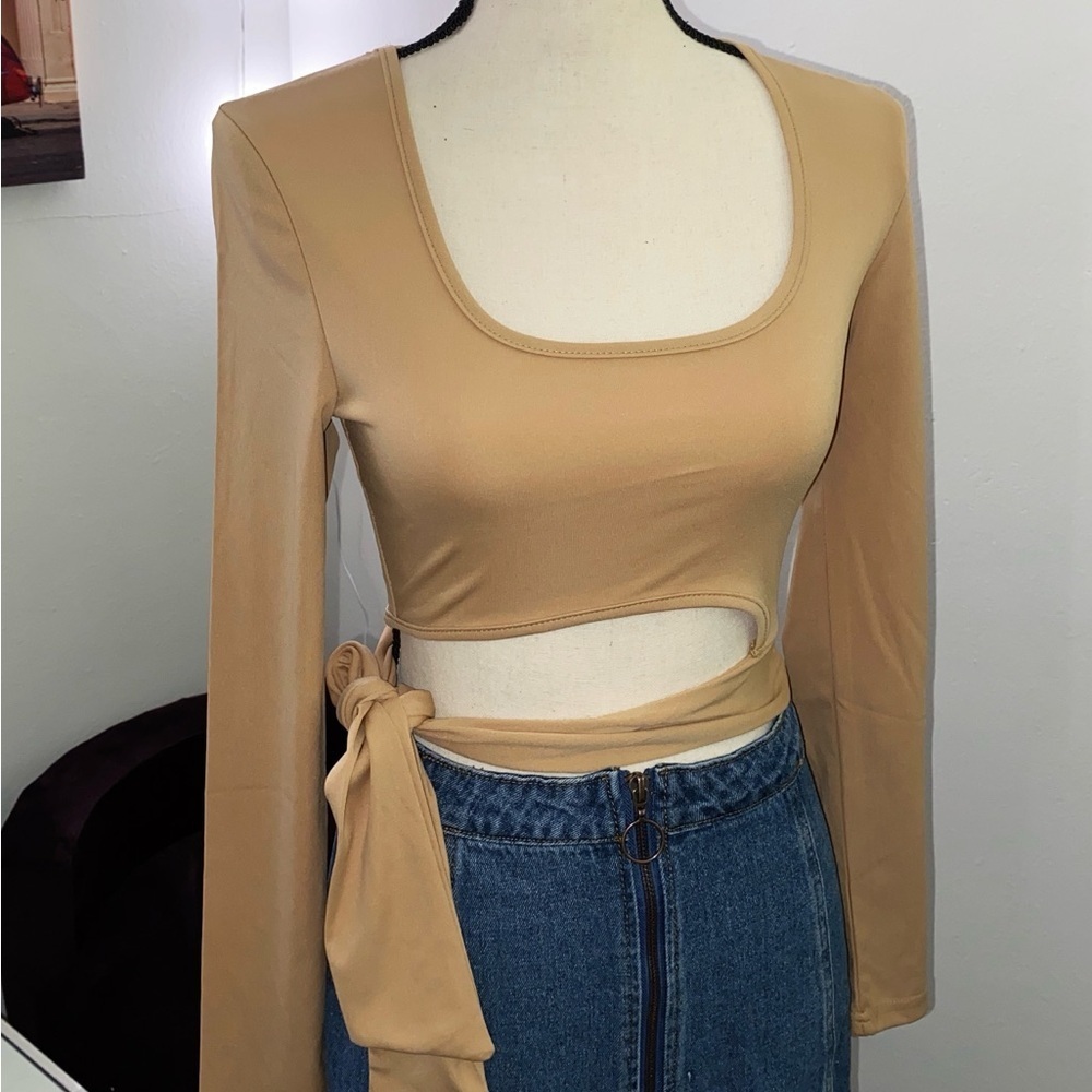 Stylish Tan Long Sleeve Crop Top